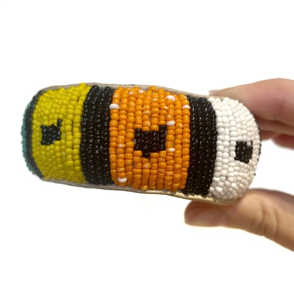 Handmade African Beaded Bracelet Bangle Green Yellow Orange White Black Leather - Picture 8 of 10